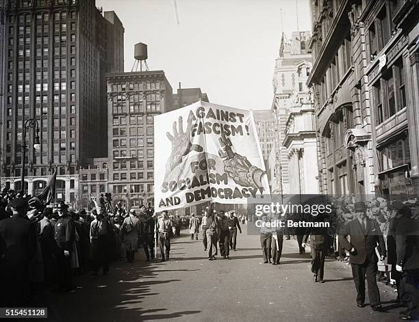 New York, NY- With the Communists jamming Union Square half a mile to the south 000 Socialists gathered in Madison Square for their May Day...