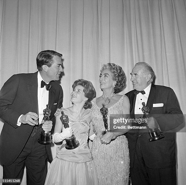 Santa Monica, California-Oscar winners are shown at the 35th Annual Academy Awards. Gregory Peck, Best Actor for his role in "To Kill a Mockingbird,"...