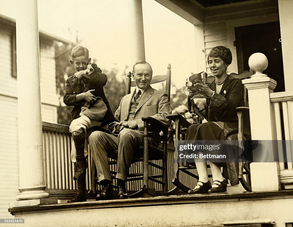 Calvin Coolidge W/Wife/Child/Dogs