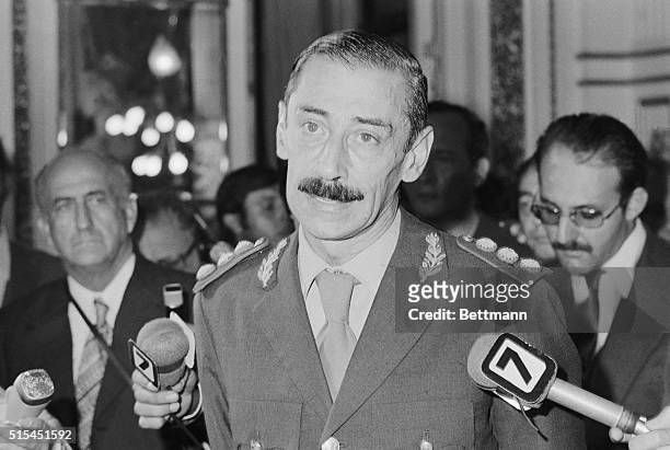 Buenos Aires, Argentina-: Lieutenant General Jorge Videla meets with foreign press in Casa Rosada, the presidential palace. Videla was sworn in as...