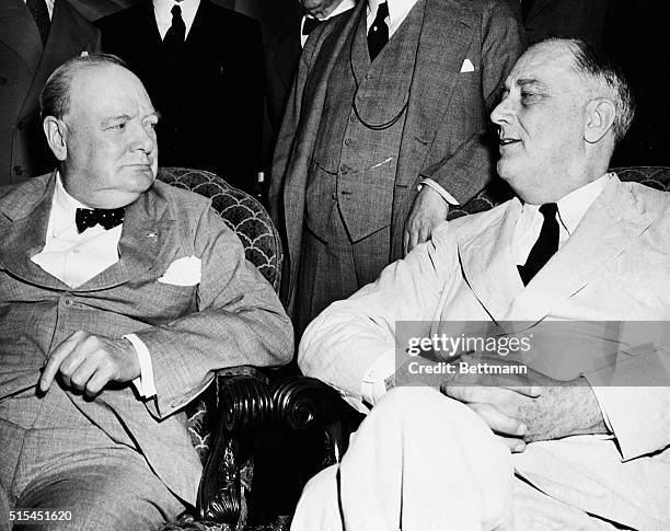 Washington, D.C.- Prime Minister Winston Churchill of Great Britain, , and President Franklin D. Roosevelt pictured during the meeting of the Pacific...