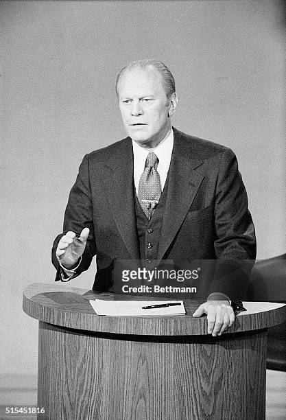 President Gerald Ford debates Jimmy Carter during the 1976 Presidential Election.