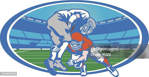 illustrazioni stock, clip art, cartoni animati e icone di tendenza di stadio di calcio affrontare - placcare