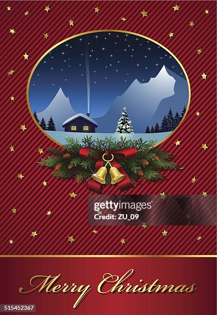 christmas in the mountains - winter cabin stock illustrations