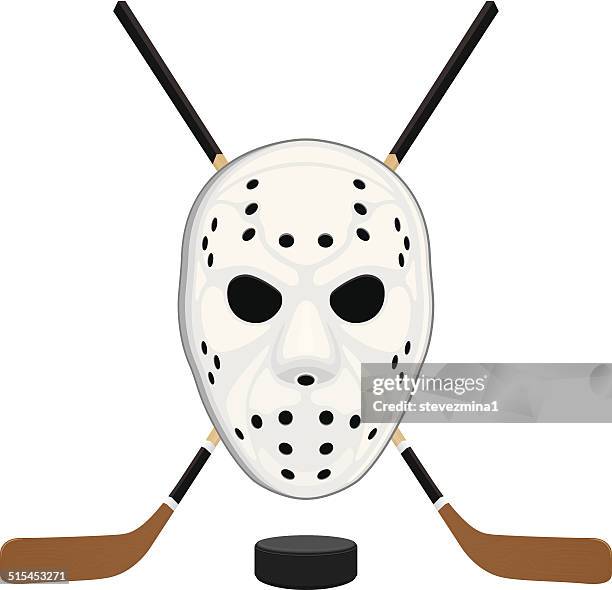 hockey mask, puck and sticks - hockey mask stock illustrations