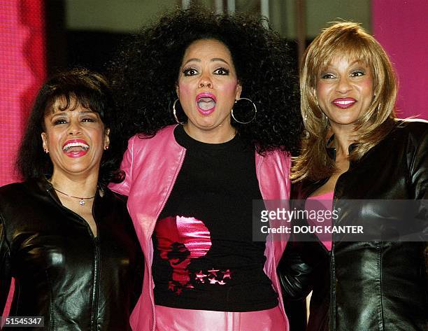 Diana Ross poses with Lynda Laurence and Scherrie Payne of the Supremes at a news conference to announce the group's Return of Love tour. Ross said...