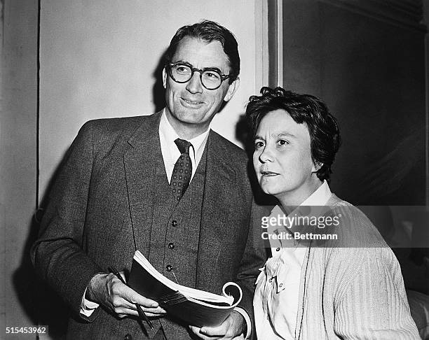 Actor Gregory Peck and novelist Harper Lee on the set of the Universal Pictures release To Kill A Mockingbird, in which Peck plays the hero. Miss Lee...