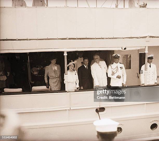 Washington, DC- At the rail of the presidential yacht Potomac as it left Washington Navy Yard for Mount Vernon June 9, are, left to right: Mrs....