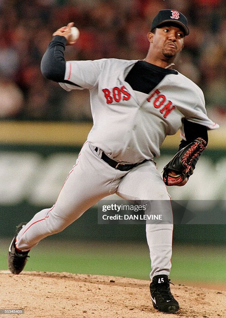 Boston Red Sox Pedro Martinez throws one of his 10
