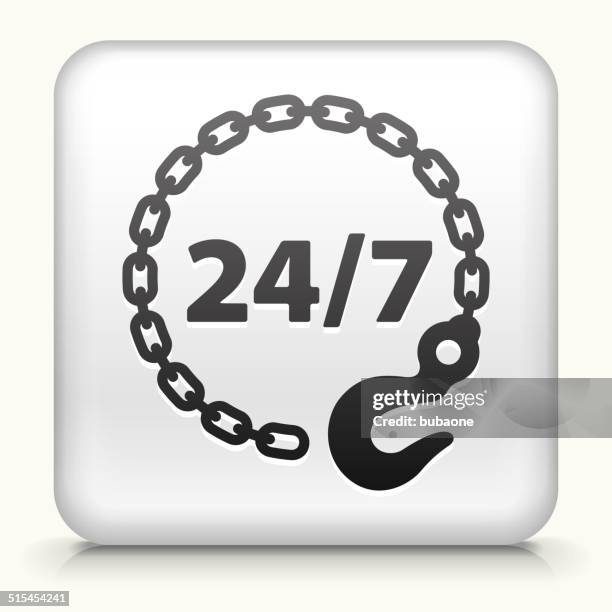square button with 24 7 towing service - towing stock illustrations