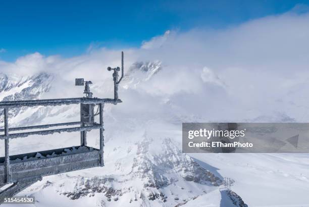 frosted wind gauge at matterhorn glacier paradise cable car station (klein matterhorn, switzerland) - weather station stock pictures, royalty-free photos & images