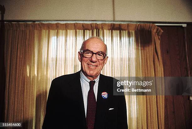 Portland, OR: Head and shoulders of Dr. Benjamin Spock, child care specialist and People's Party candidate for President.