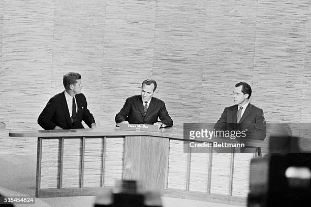 Washington, DC-: Senator John F. Kennedy , and Vice President Richard M. Nixon , face each other just before the start of their joint television...