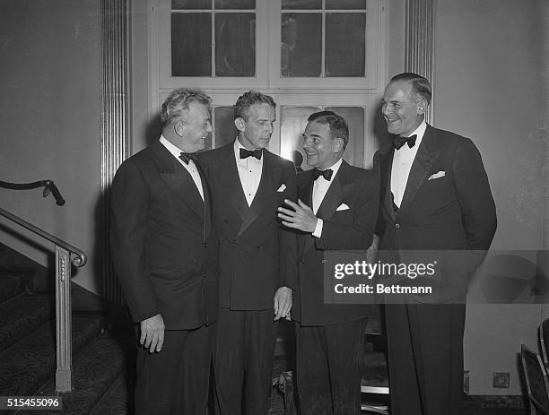 Left to right here is Senator Everett Dirksen of Illinois, Governor Alfred Driscoll of New Jersey, Governor Thomas Dewey of New York, and Governor...