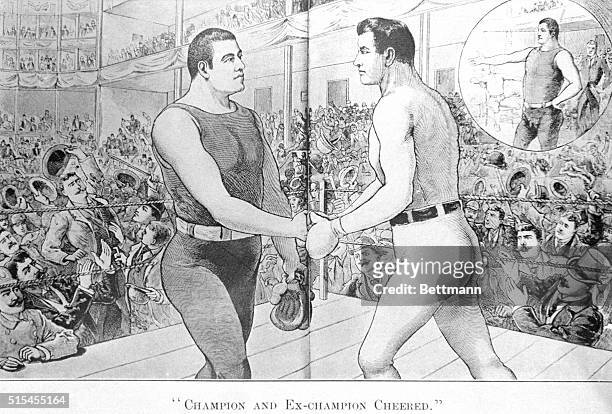 John L. Sullivan and James Corbett in Madison Square Garden, Ocober 18, 1892.