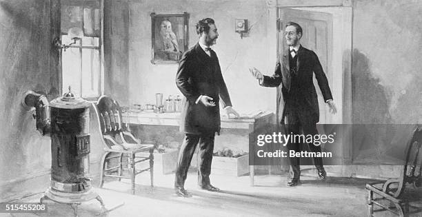 Alexander Graham Bell and Thomas Watson at 5 Exeter Place, Boston, in March 1887.