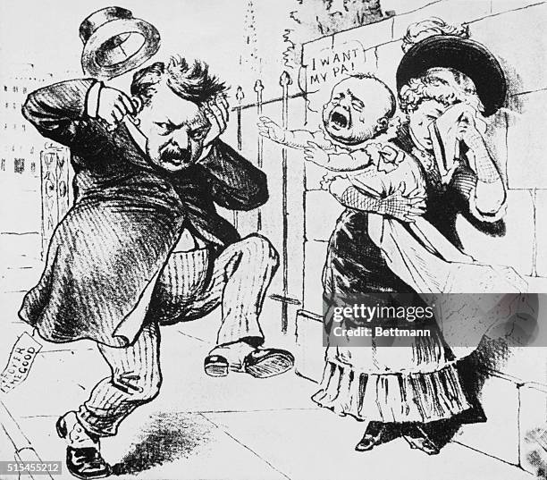 Cartoon of 1884 shows the Democratic Presidential candidate Grover Cleveland tormented by illegitimate child he had acknowledged. BPA2