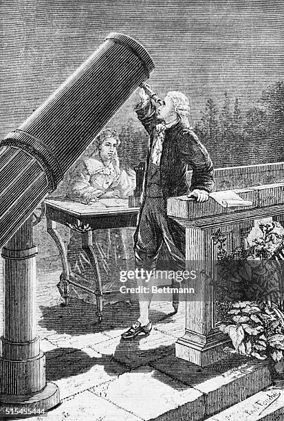 William Herschel , famous astronomer discovering the planet Uranus. He is assisted by his sister, Caroline Lucretia .
