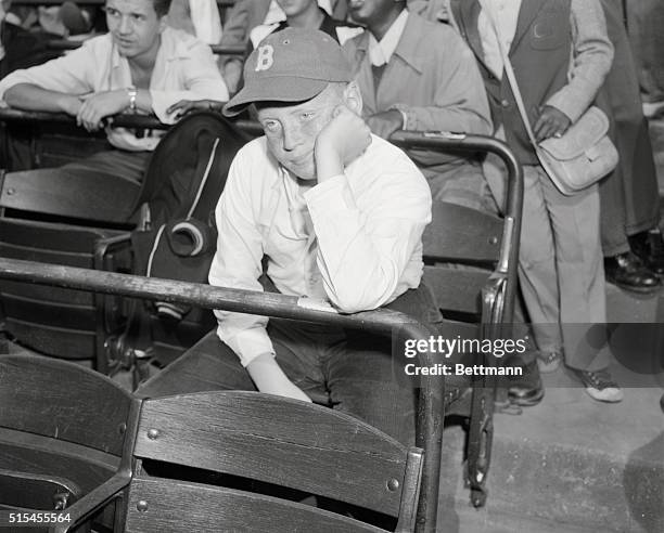 Giants vs. Dodgers at Ebbets Field. Giants win the pennant. Alvin Vdell, age 14 of 1440 54th Street Brooklyn at the Giants-Dodger playoff game. He...