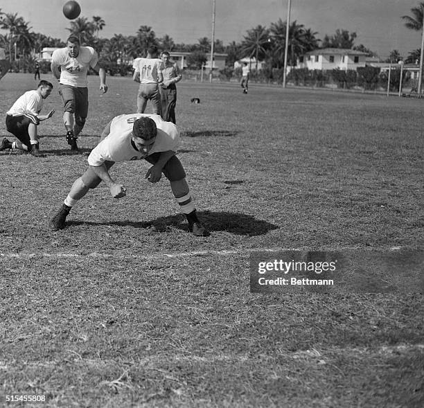 Members of the North Squad practice for the forthcoming North-South Shrine Charity Football Game scheduled for December 26th at the Orange Bowl...