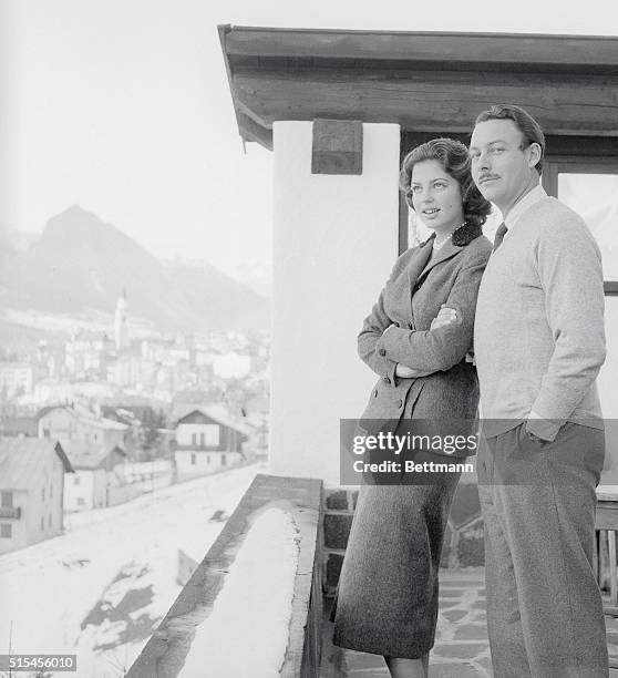 Early arrivals for the 1956 Winter Olympic Games at Cortina D'Ampezzo, Italy, are Prince Alfonso Maximillian Hohenlohe-Langenberg and his 15-year-old...