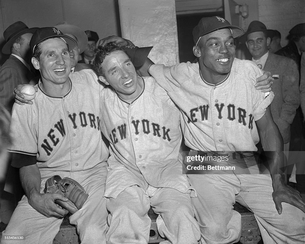 Bobby Thomson with Monte Irvin and Jim Hearn