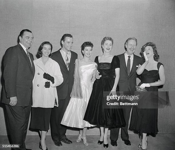 Happy is this group of seven following nominations to Academy Award winning Oscars. Left to right: Ernest Borgnine, best actor group: Marissa Pavan,...