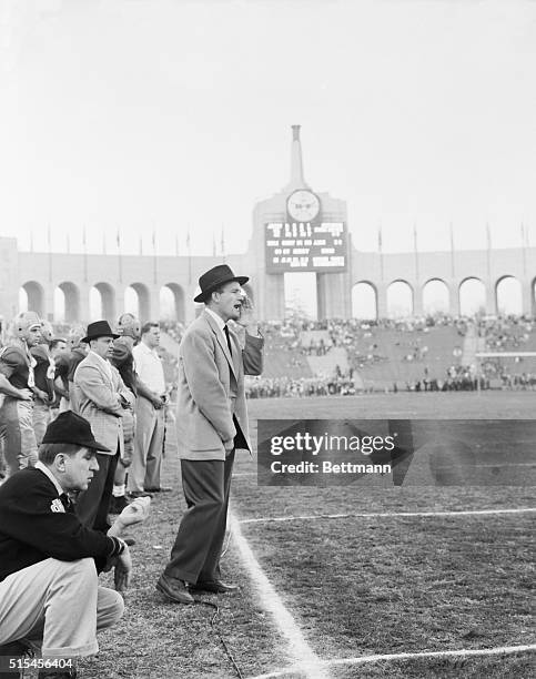 Terry Brennah, Notre Dame football coach, on the sidelines during game between Notre Dame and USC.