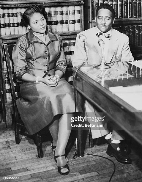 College student Autherine Lucy and her attorney, Arthur Shores, at a press conference in the wake of the former having been barred from the...