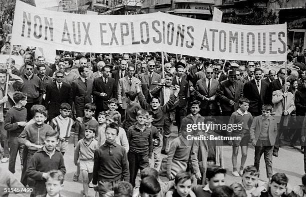 Corsicans young and old march through the streets here May 2nd to protest against any proposed underground nuclear test explosions in Corsica. The...