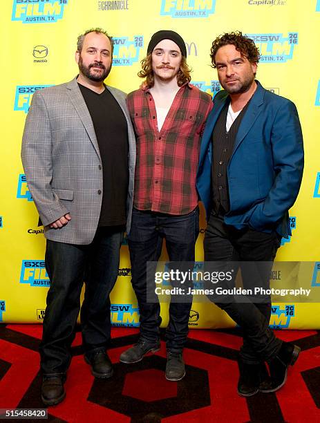 Producer Aaron L. Gilbert and actors Kyle Gallner and Johnny Galecki attend the premiere of "The Master Cleanse" during the 2016 SXSW Music, Film +...