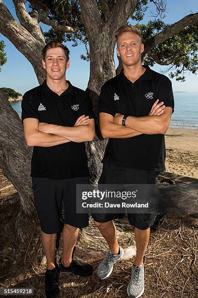 Paul Snow-Hansen, left, and Daniel Willcox selected for the Olympic Sailing Team in the mens 470 class on March 14, 2016 in Auckland, New Zealand.