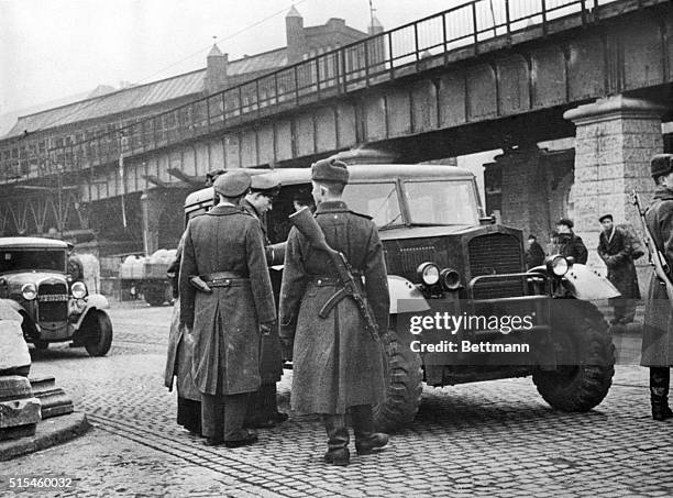 Berlin, Germany- British driver and vehicle detained at Soviet-American boundary checkpoint in Berlin.