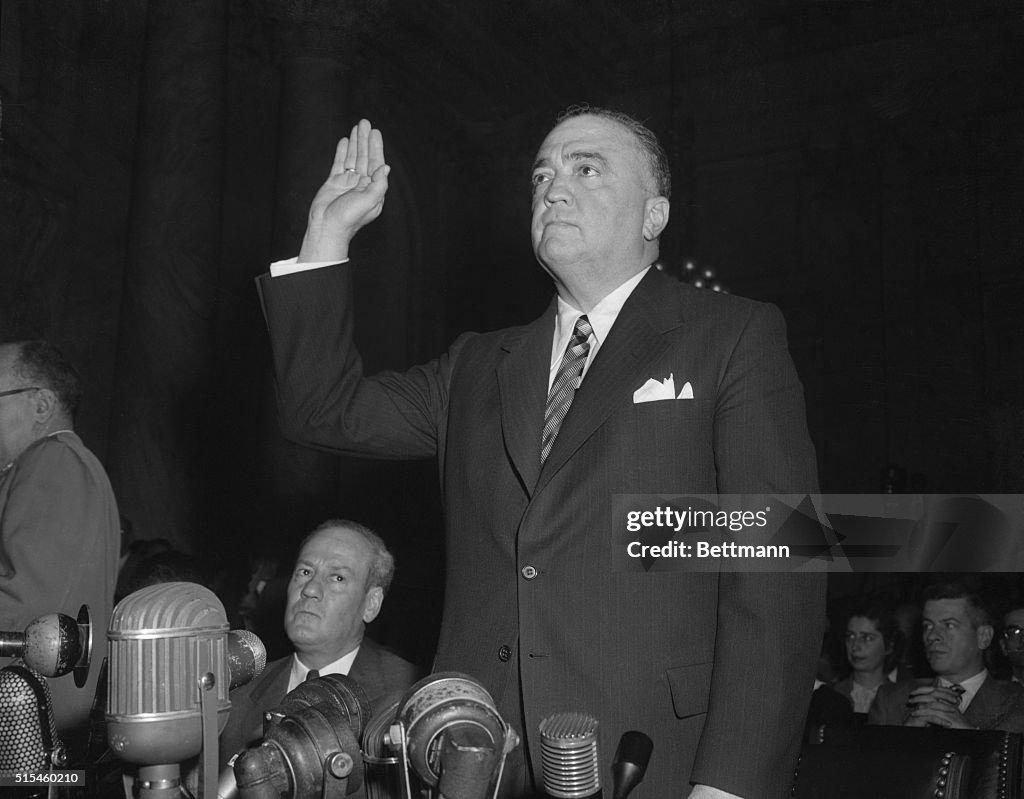 J. Edgar Hoover Raising Hand to Testify