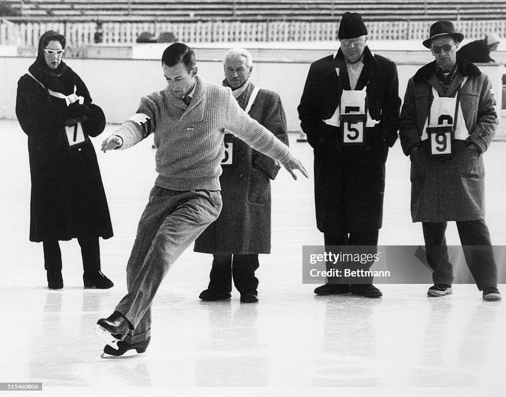 Hayes Alan Jenkins are shown in action in the men's figure skating