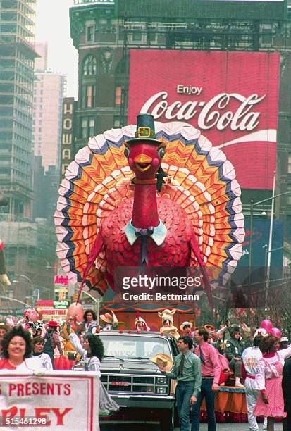 Turkey parade float opens the annual Macy's Thanksgiving Day Parade in New York City.