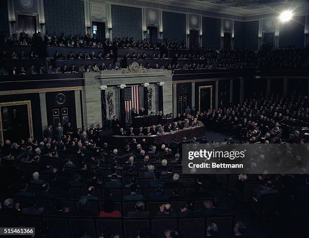 President Harry S. Truman delivers his annual State of the Union message to the Joint Session of Congress here in the renovated House Chamber.