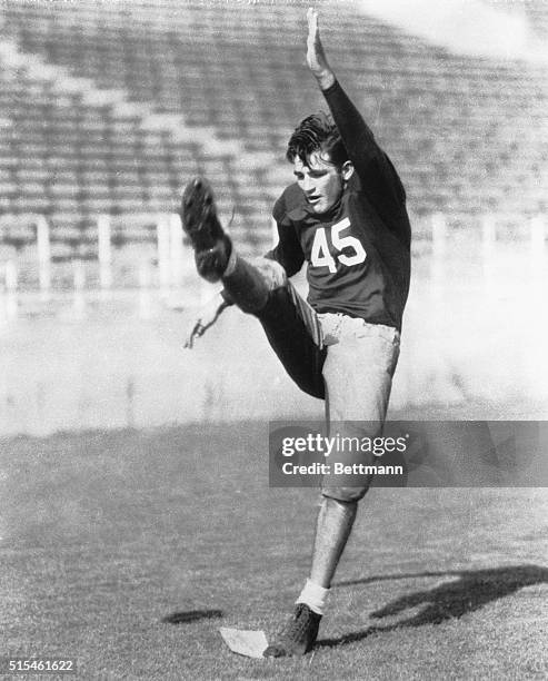 Sam Baugh, Quarterback of the Texas Christian University, who was selected for that position on the Hearst consensus All-American Football team.