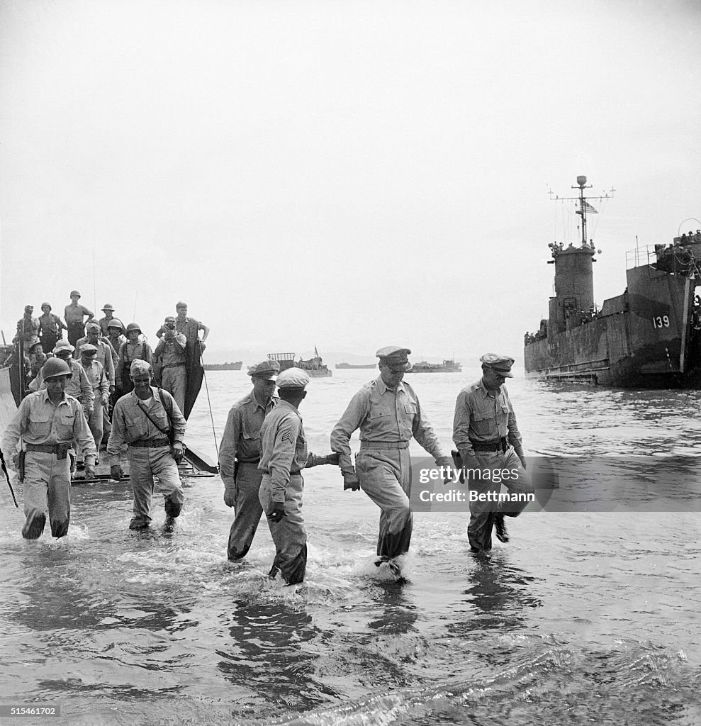 Soldiers Wading in Water on Shore of Luzon