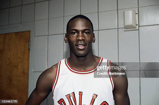 Michael Jordan, forward for the Chicago Bulls in the locker room.