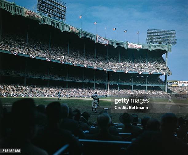 Photo depicts the World Series of 1949, during the 2nd game at Yankee Stadium, with the Brooklyn Dodgers and New York Yankees.