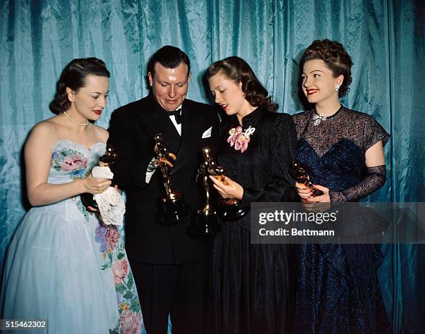 Left to right: Olivia De Haviland, Harold Russell, Cathy O'Donnell and Ann Baxter are shown at the Academy Awards.