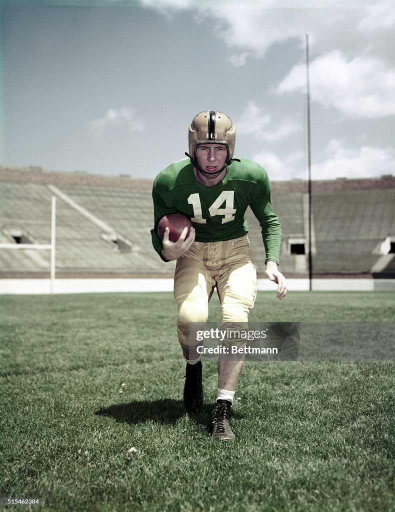 Johnny Lattner Holding Football Under Arm