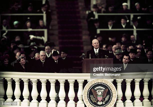 Washington, D.C.-ORIGINAL CAPTION READS: President Dwight Eisenhower during his inaugural address. UPI color slide.