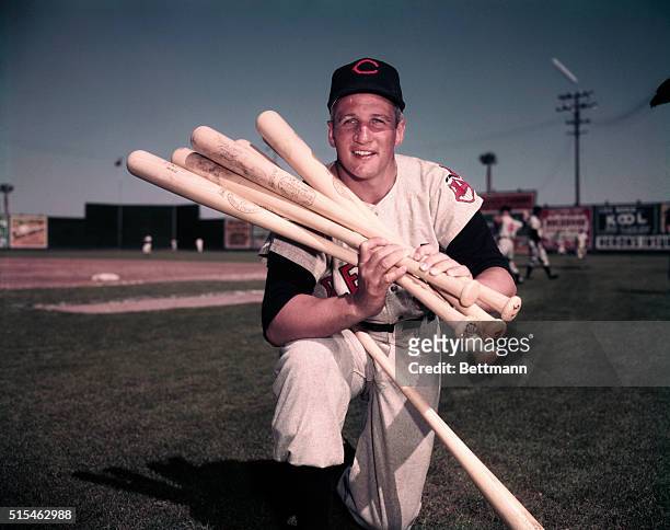 Al Rosen Holding Several Baseball Bats