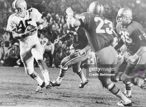 University of Florida's receiver Carlos Alvarez catches a pass for Florida's 2nd TD with the University of Miami's Dean Stone and Bill Majewski...