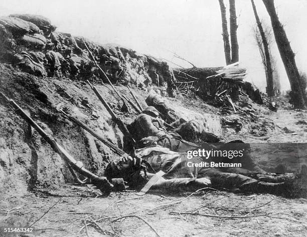 Slaughtered Turkish soldiers left when the British circling movement forced the defending battalion to abandon these trenches on the heights that...