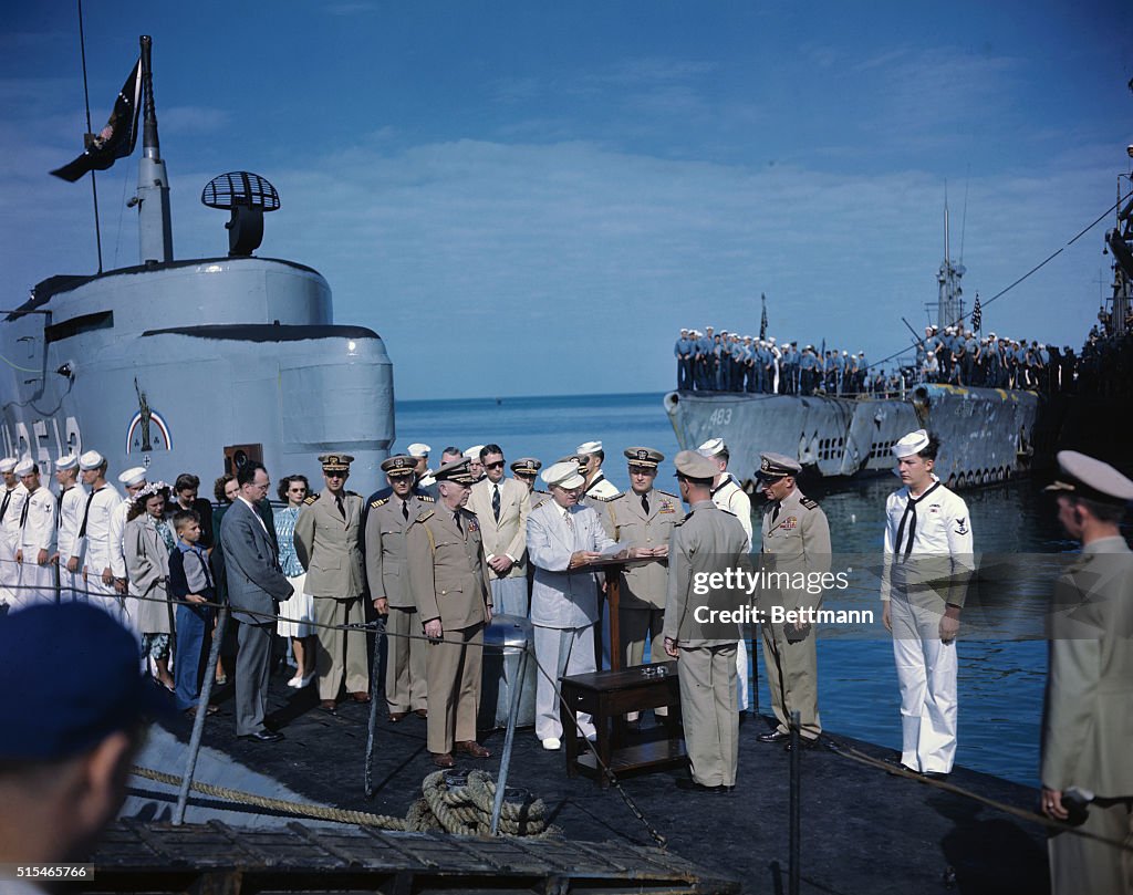 Truman and Navy Men at Citation Ceremonies