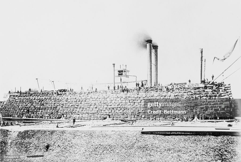 Cotton Bales Loaded on Mississippi Steamboat