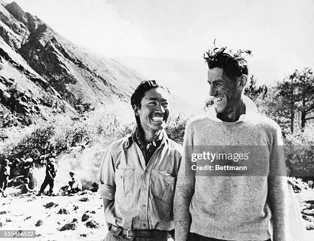 First Conquerors of Mount Everest. The British expedition which was the first to conquer the 29,000 ft. Mount Everest was photographed after their...